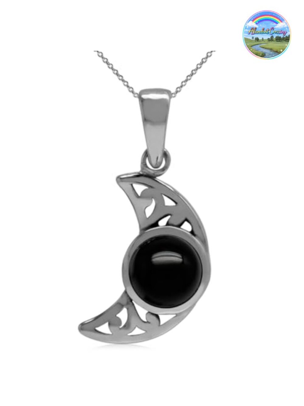 925 Sterling Silver Pendant Necklace Scroll Filigree Crescent Moon 18 Inch